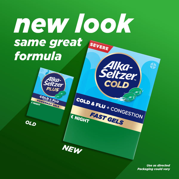 Alka-Seltzer Cold, Cold & Flu + Congestion Severe Night Fast Gels, 24 Count