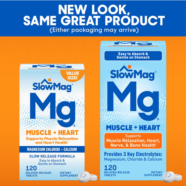 SlowMag Mg Muscle & Heart Health Tablets, Magnesium Chloride and Calcium, 120 Count