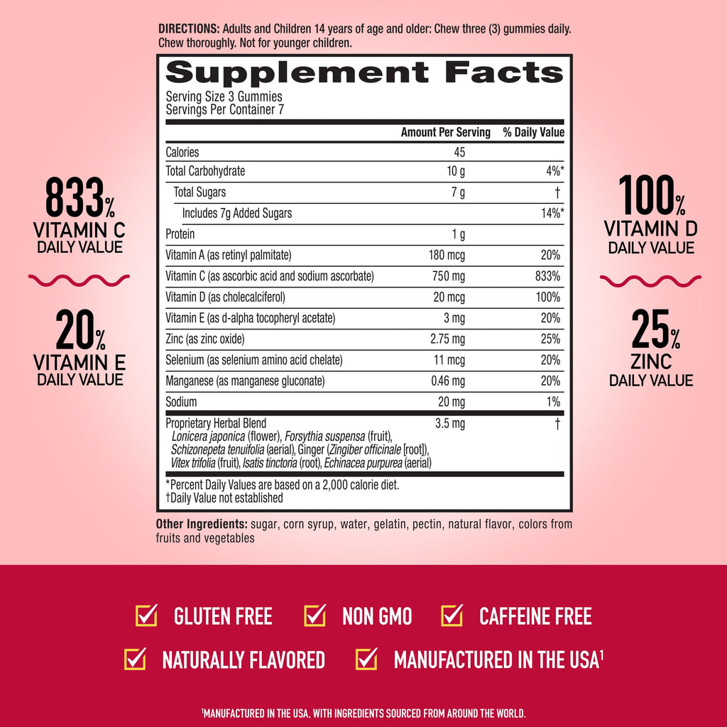 Airborne 750mg Vitamin C Immune Support Gummies, Multivitamin Supplement, Assorted Fruit Flavor, 21 ct