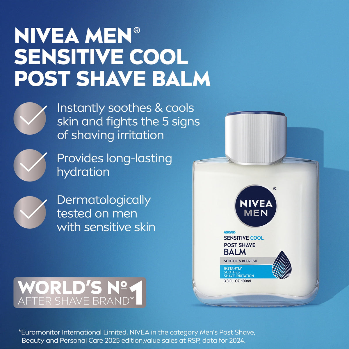 NIVEA MEN Sensitive Cool Post Shave Balm with Seaweed and Chamomile Extract, 3.3 fl oz
