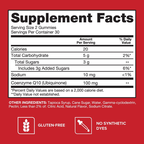 Qunol CoQ10 Gummies, 100mg,  Ultra-High Absorption, Heart Health Supplement, 60 Count