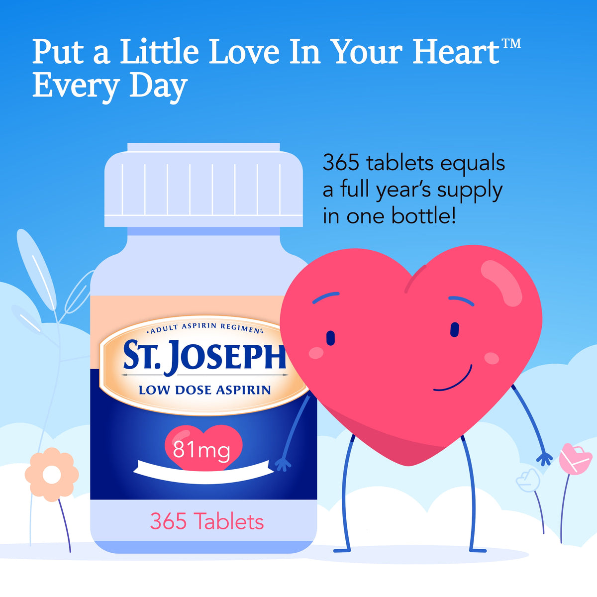 St. Joseph Aspirin Pain Reliever Low Dose (NSAID) 81mg, 365 Count