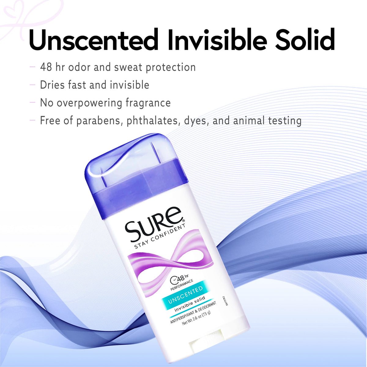 Sure Solid Anti-Perspirant Deodorant Stick, Unscented, Women, 2.6 oz