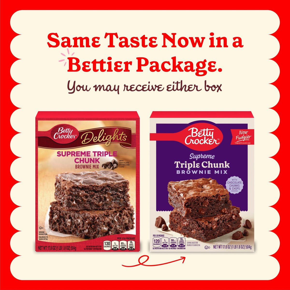 Betty Crocker Supreme Triple Chunk Brownie Mix, Fudgier Brownies, 1 Box, 17.8 oz