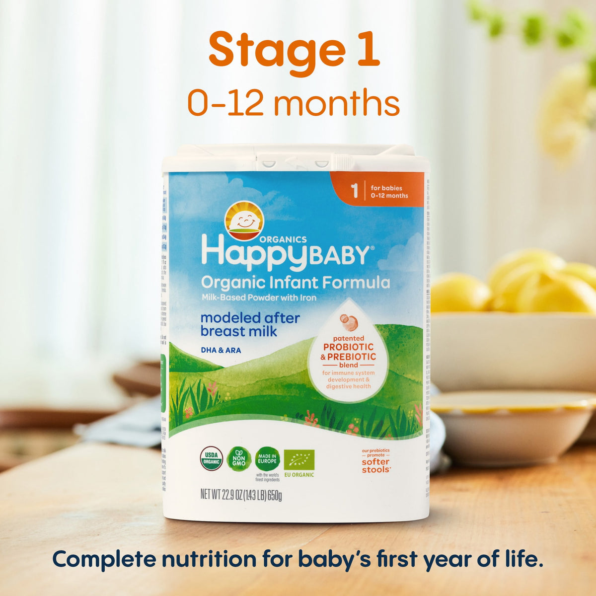Happy Baby Stage 1 Powder Baby Formula, 0-12 Months, 22.9 oz Canister