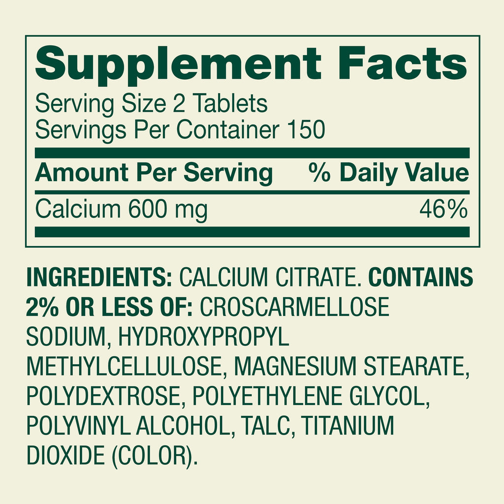 Spring Valley Calcium Citrate Dietary Supplement Tablets for Bone Health, 600 mg, 300 Count
