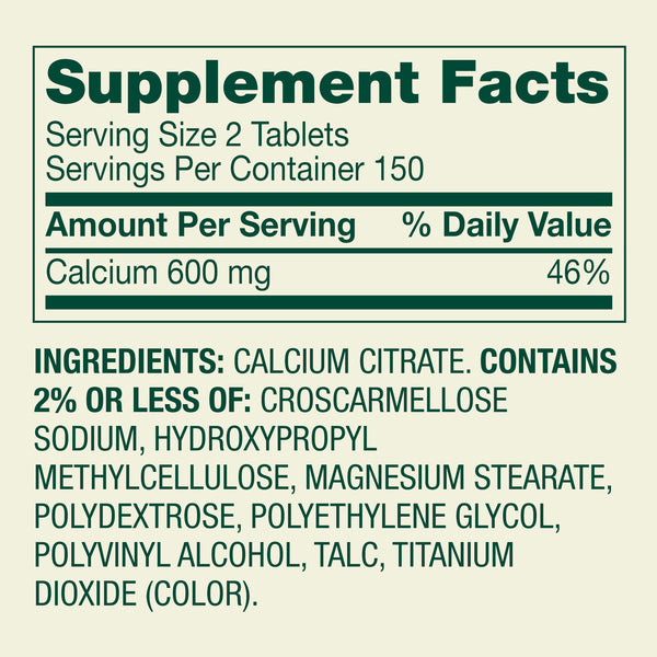 Spring Valley Calcium Citrate Dietary Supplement Tablets for Bone Health, 600 mg, 300 Count