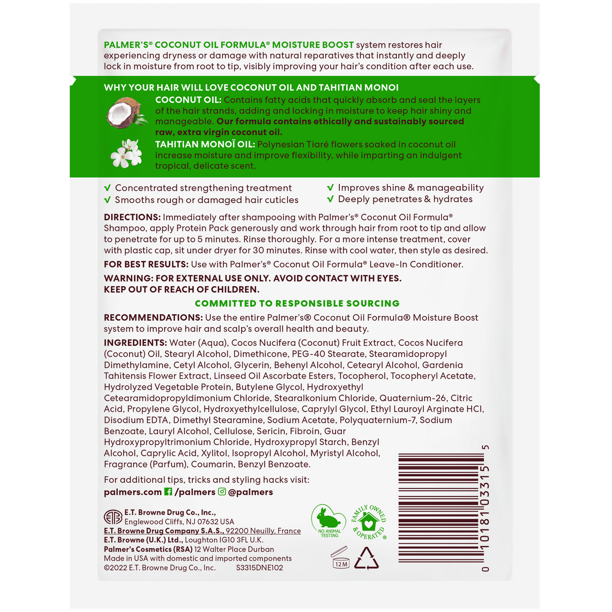 Palmer's Coconut Oil Deep Conditioning Protein Pack, 2.1 Oz
