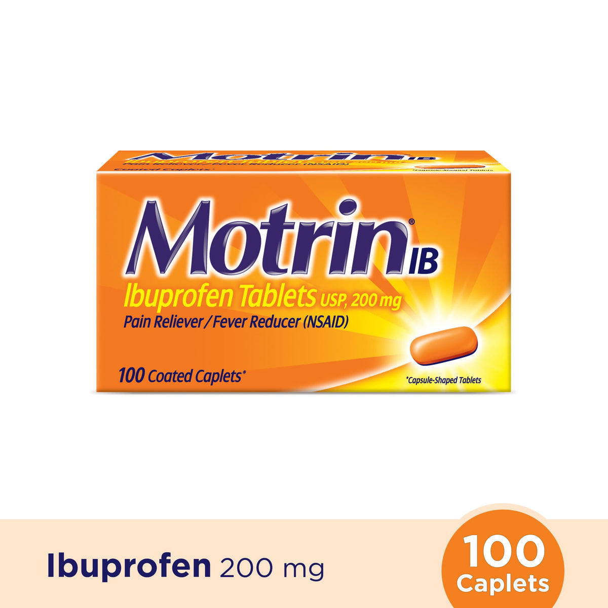 Motrin IB Ibuprofen Tablets, 200 Mg, 100 Count