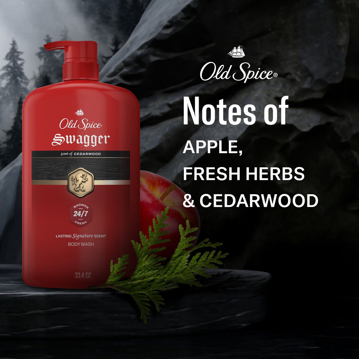 Old Spice Body Wash for Men, 24/7 Shower Fresh, Swagger Cedarwood, 33.4 fl oz