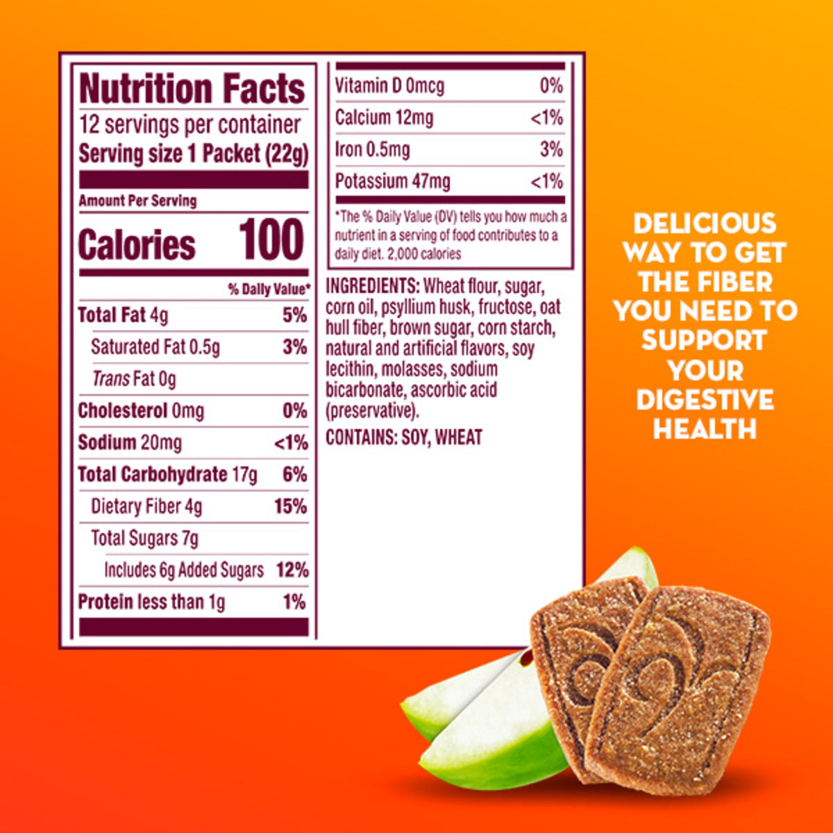 Metamucil GLP-1 Friendly Fiber Thins, Fiber Powder Food, Apple Spice, 12 Count