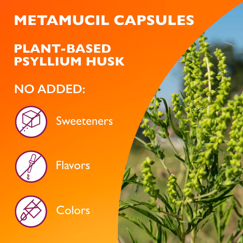 Metamucil Psyllium Husk Capsules, 100 Capsules, 3-in-1 Daily Fiber