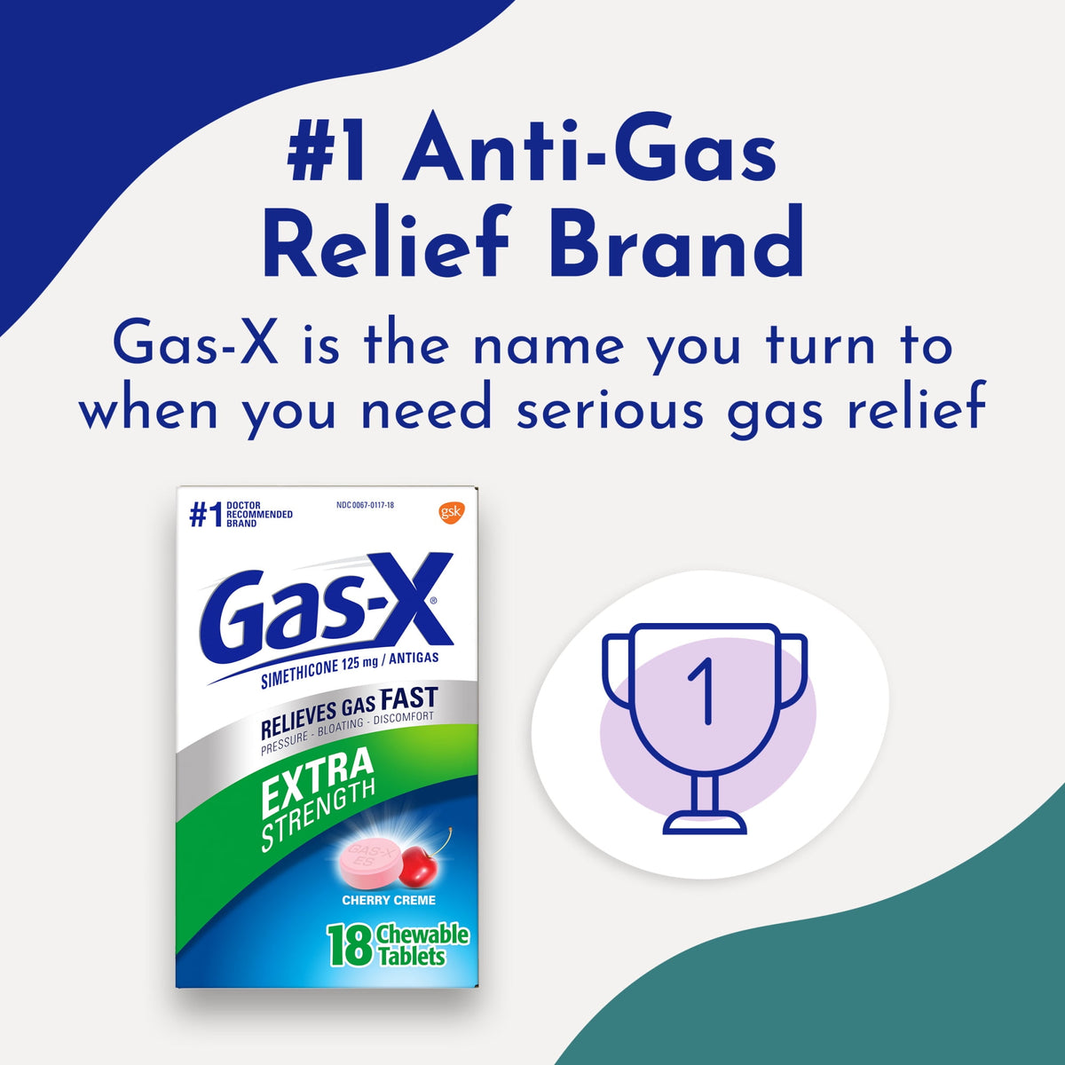 Gas-X Extra Strength Chewable Gas Relief Tablets With Simethicone 125 Mg, Cherry - 18 Count
