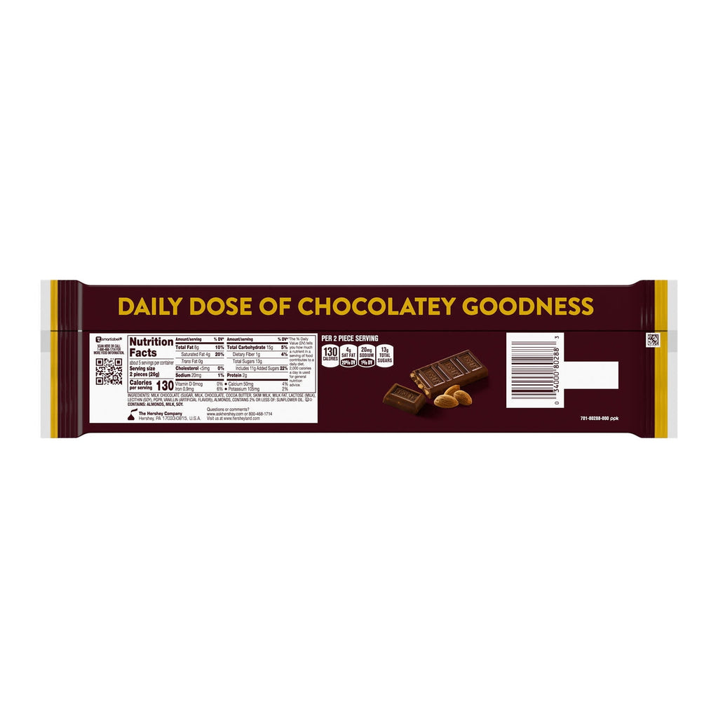 Hershey's Milk Chocolate With Almond Candy Bars & Miniatures, Snack Size, .45 oz (10 Count)