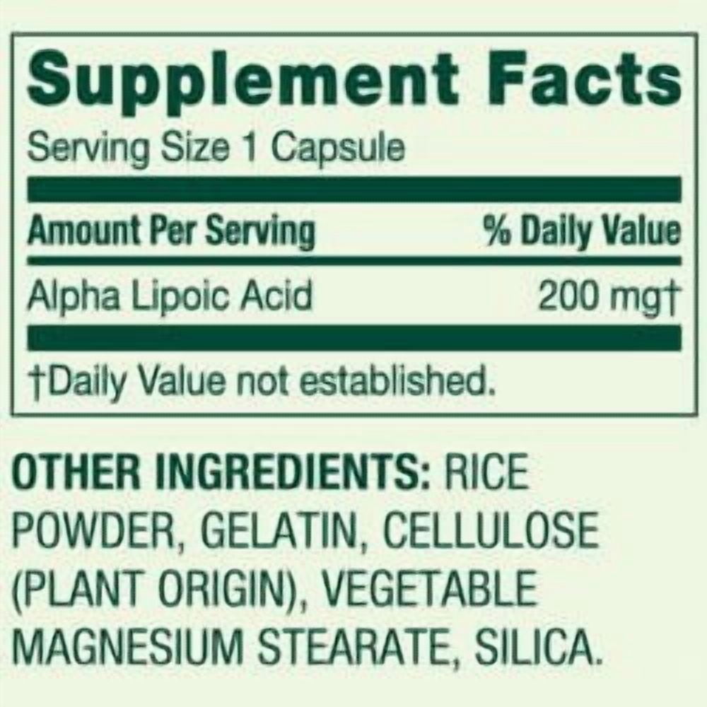 Spring Valley Alpha Lipoic Acid, Antioxidant Support, Dietary Supplement, 200mg Capsule, 100 Count