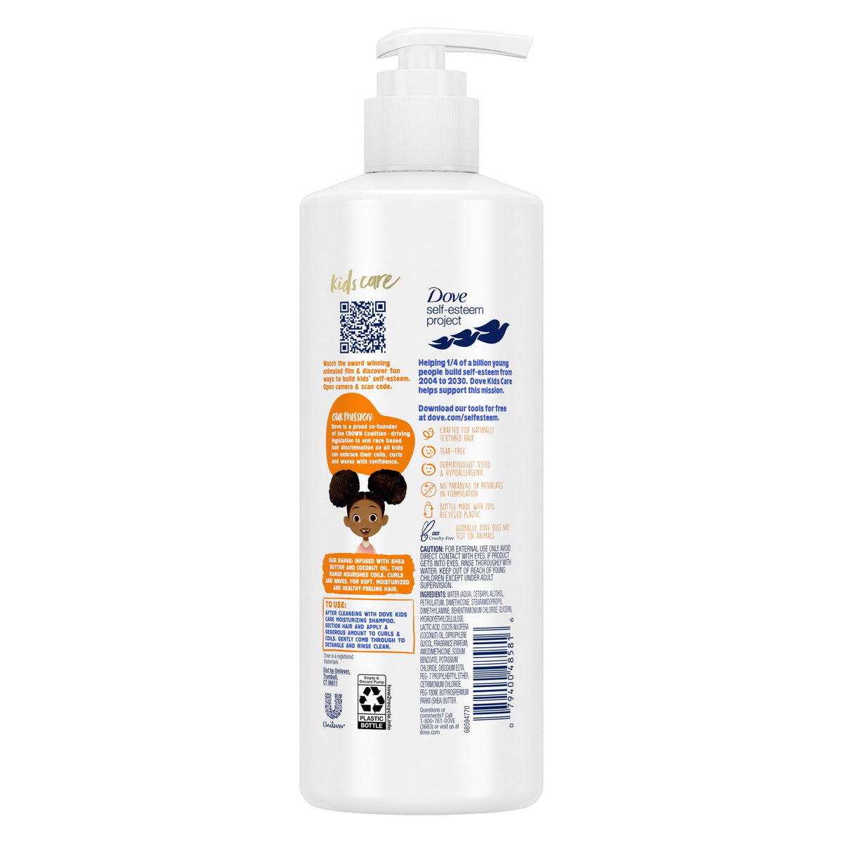 Dove Kids Care Conditioner for Coils, Curls and Waves Hair Love Kids Hair Care Infused with Coconut Oil and Shea Butter, 17.5 fl oz