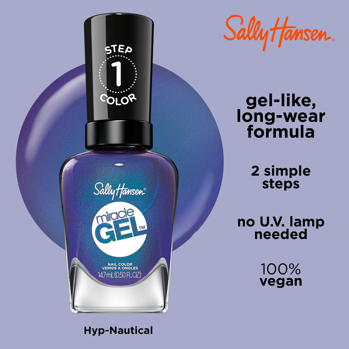Sally Hansen Miracle Gel Nail Color Polish, Hyp-nautical, 0.5 fl oz, No UV Lamp Needed, Vegan