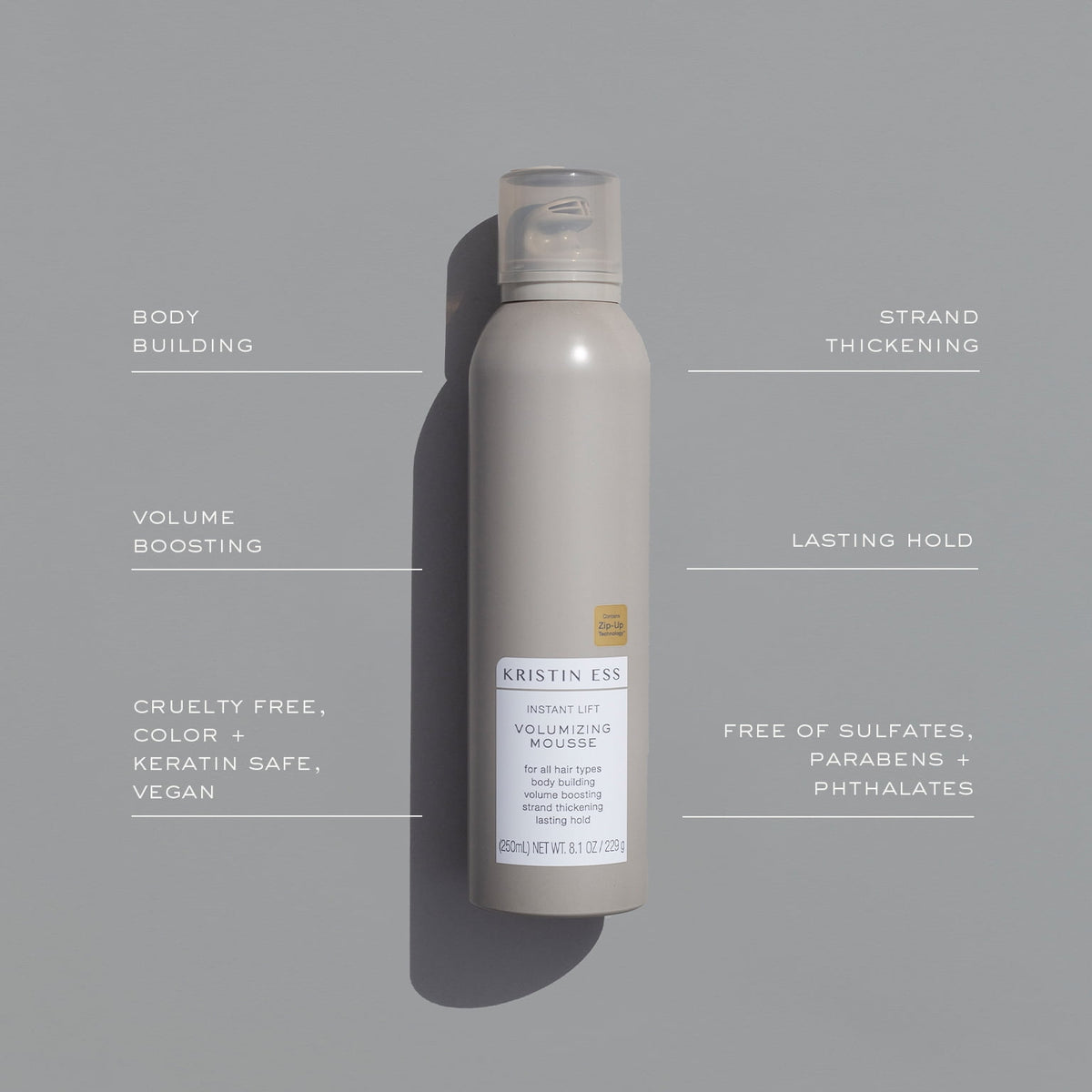 Kristin Ess Hair Instant Lift Volumizing Mousse with Castor Oil, Boosts Volume + Thickens, Body Building for Curly, Wavy + Straight Hair, Lasting