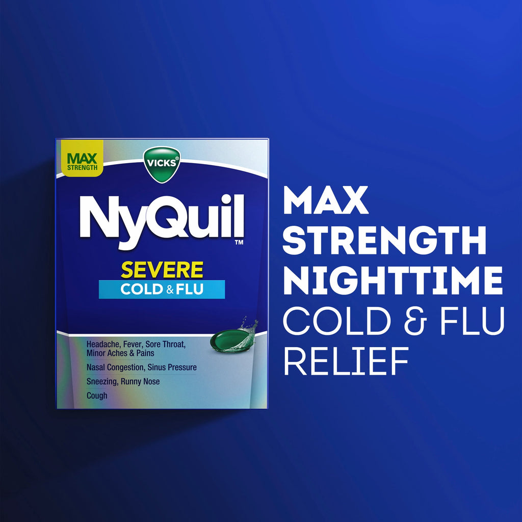 Vicks NyQuil Severe Cold & Flu Liquicaps, Nighttime Cold & Flu Medicine for Adults, 24 Count