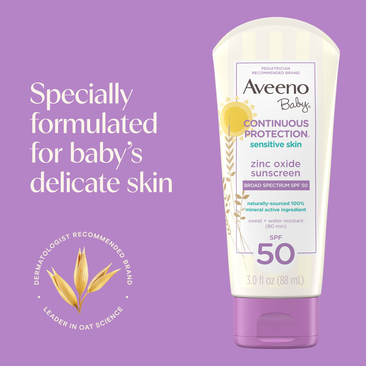 Aveeno Baby Continuous Protection Mineral Baby Sunscreen SPF50 3 Fl oz