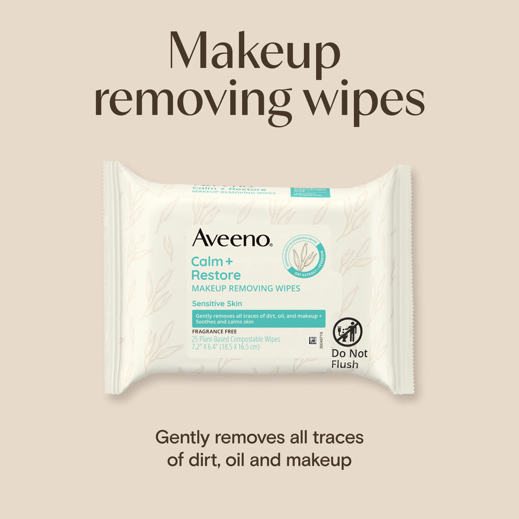 Aveeno Calm + Restore Unscented Face Wipes, 25 Count