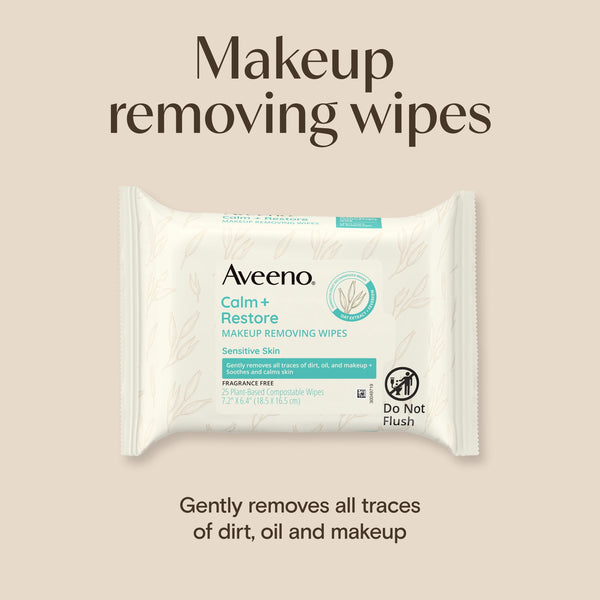 Aveeno Calm + Restore Unscented Face Wipes, 25 Count