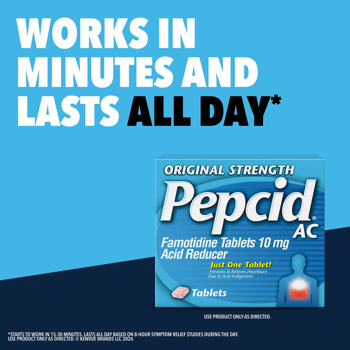 Pepcid AC Original Strength Heartburn Medicine, 10mg Famotidine, 30 Count
