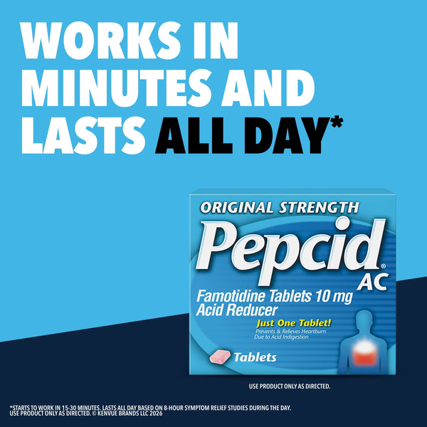 Pepcid AC Original Strength Heartburn Medicine, 10mg Famotidine, 30 Count