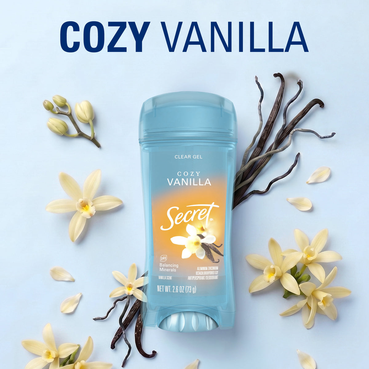 Secret Fresh Antiperspirant Deodorant for Women, Clear Gel, Cozy Vanilla Scent, 2.6 oz