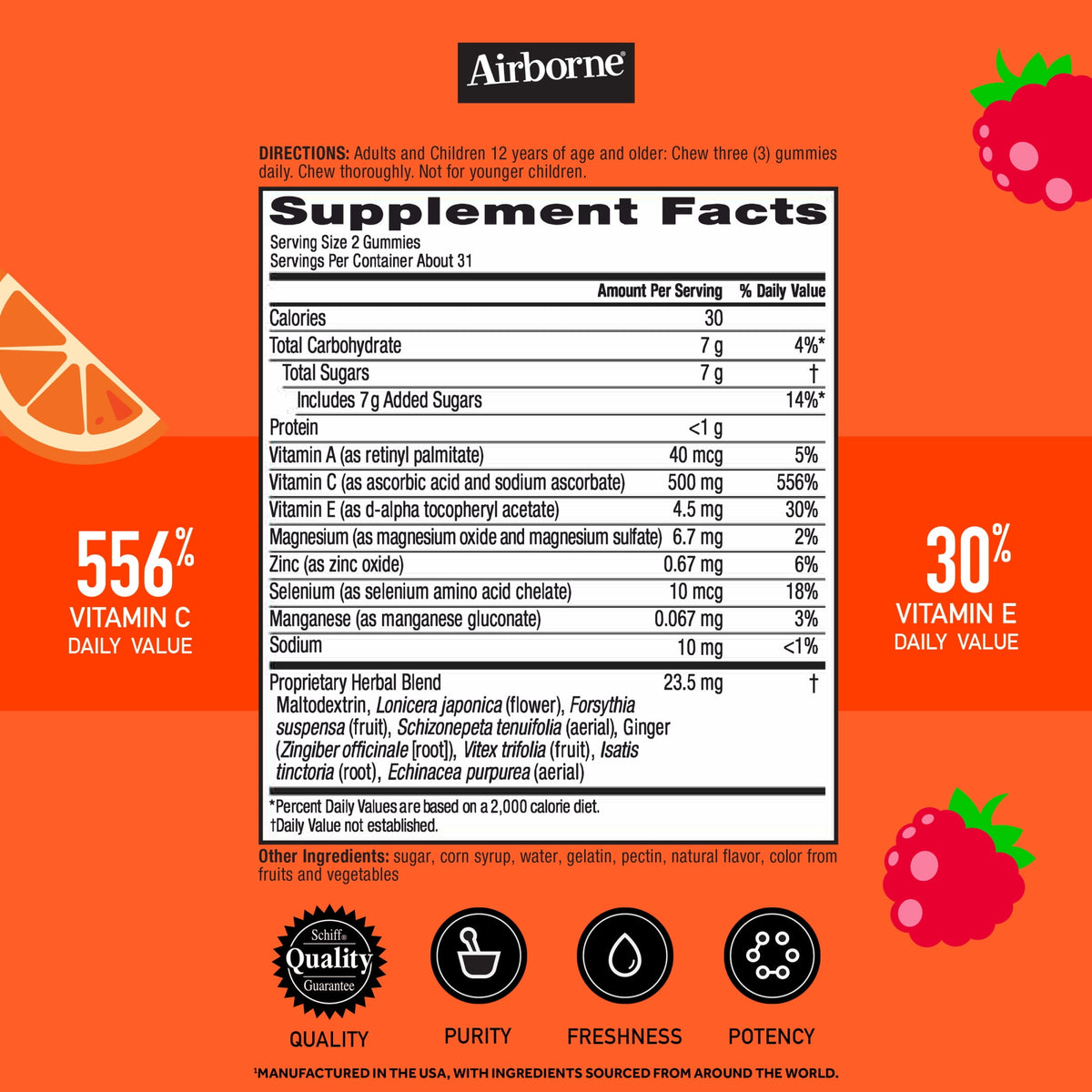Airborne 500mg Vitamin C Immune Support Kids Gummies, Assorted Fruit Flavor, 63 Count