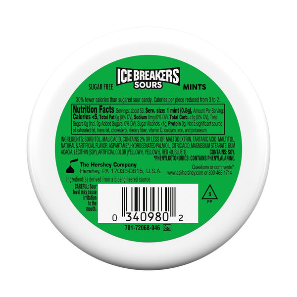 Ice Breakers Sours Assorted Fruit Flavored Sugar Free Mints, Puck 1.5 Oz