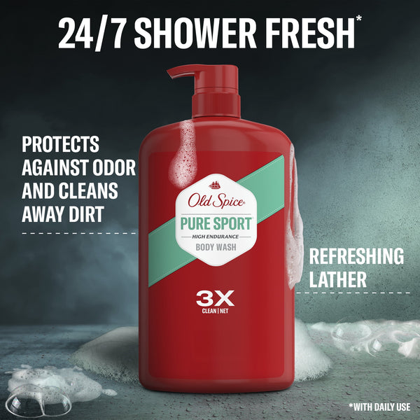 Old Spice Body Wash for Men, Pure Sport, 24/7 Shower Fresh, 33.4 fl oz