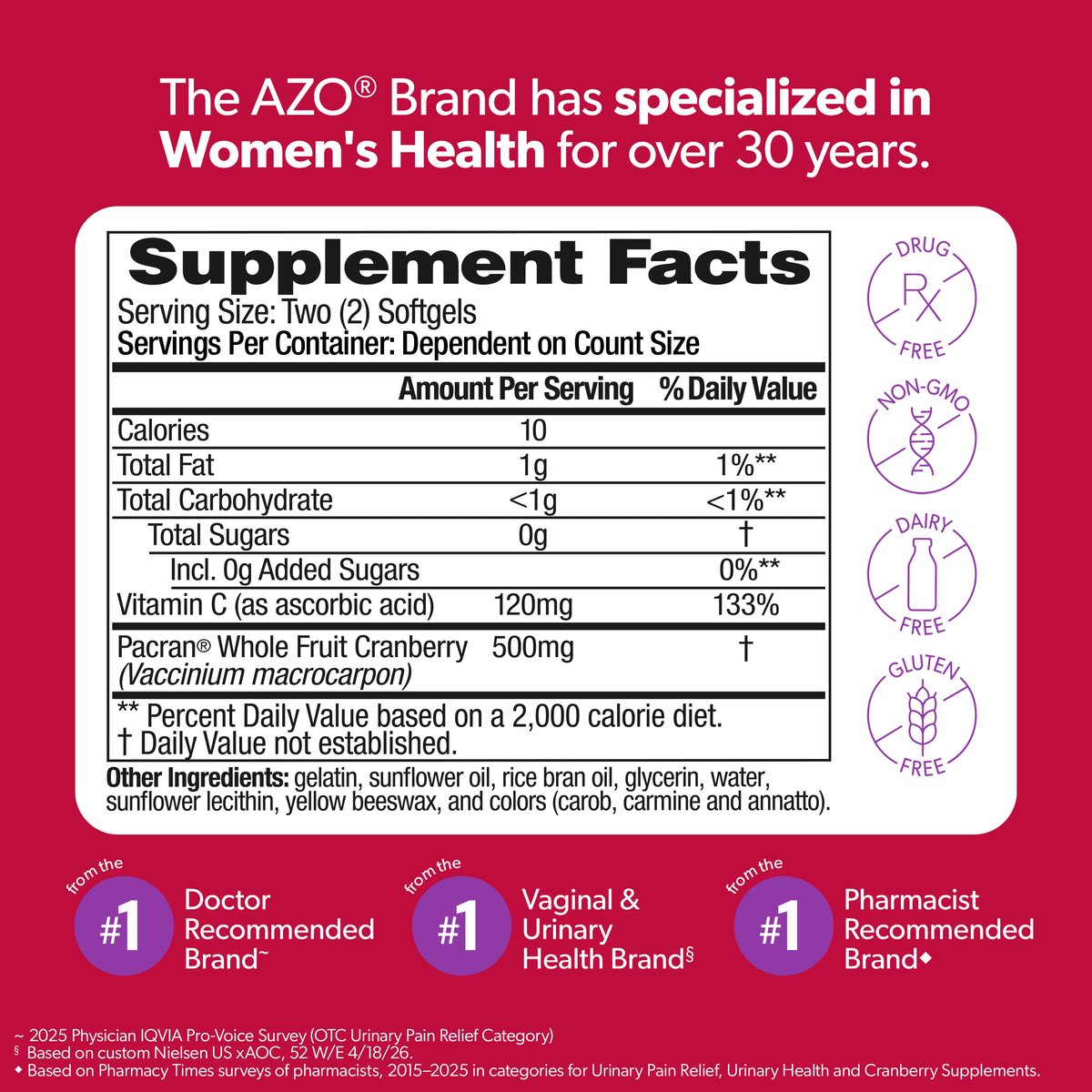AZO Cranberry Urinary Tract Health Supplement, Helps Cleanse & Protect for Reduced UTIs, 120 Count