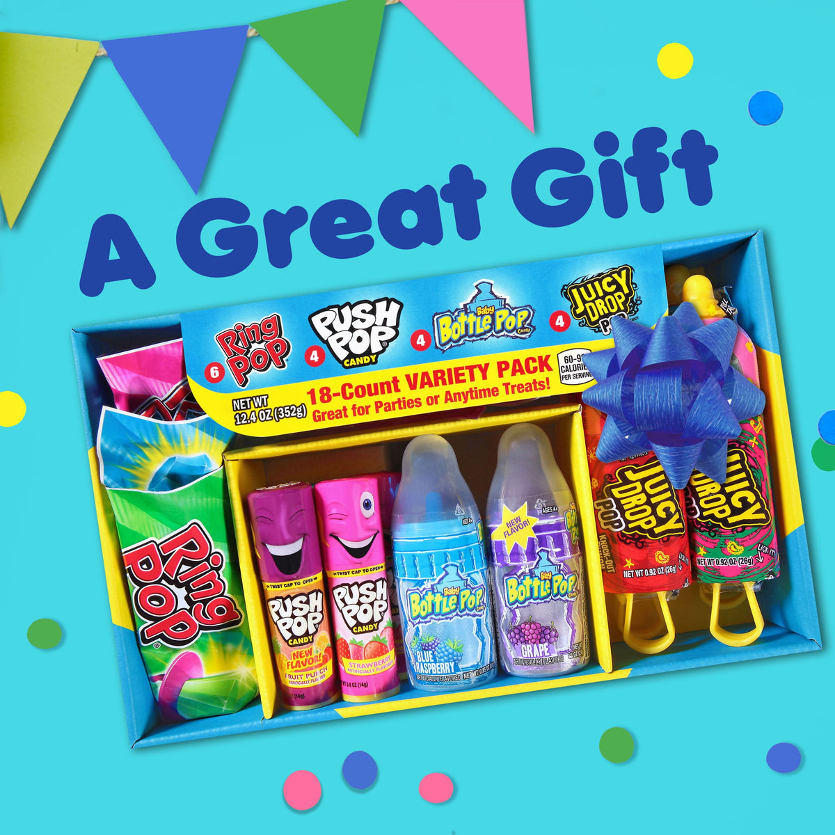 Ring Pop, Push Pop, Baby Bottle Pop, Juicy Drop Pop, Lollipop Variety Pack, 12.4 oz, 18 Pieces