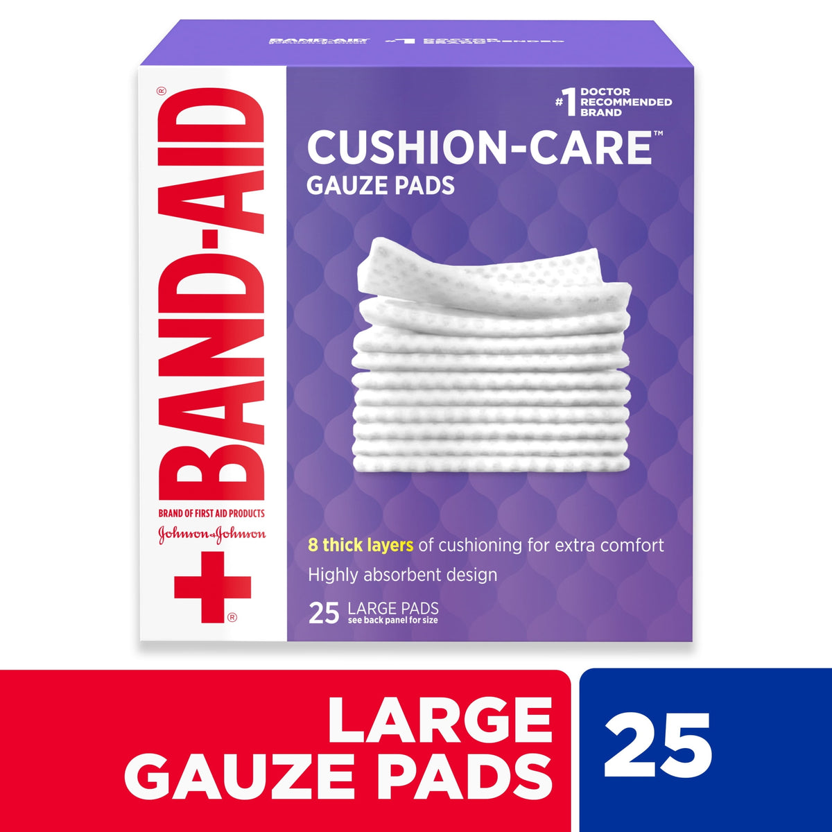 BAND-AID Brand Large Cushion Care Thick Gauze Pads, 4 in x 4 in, 25 Count
