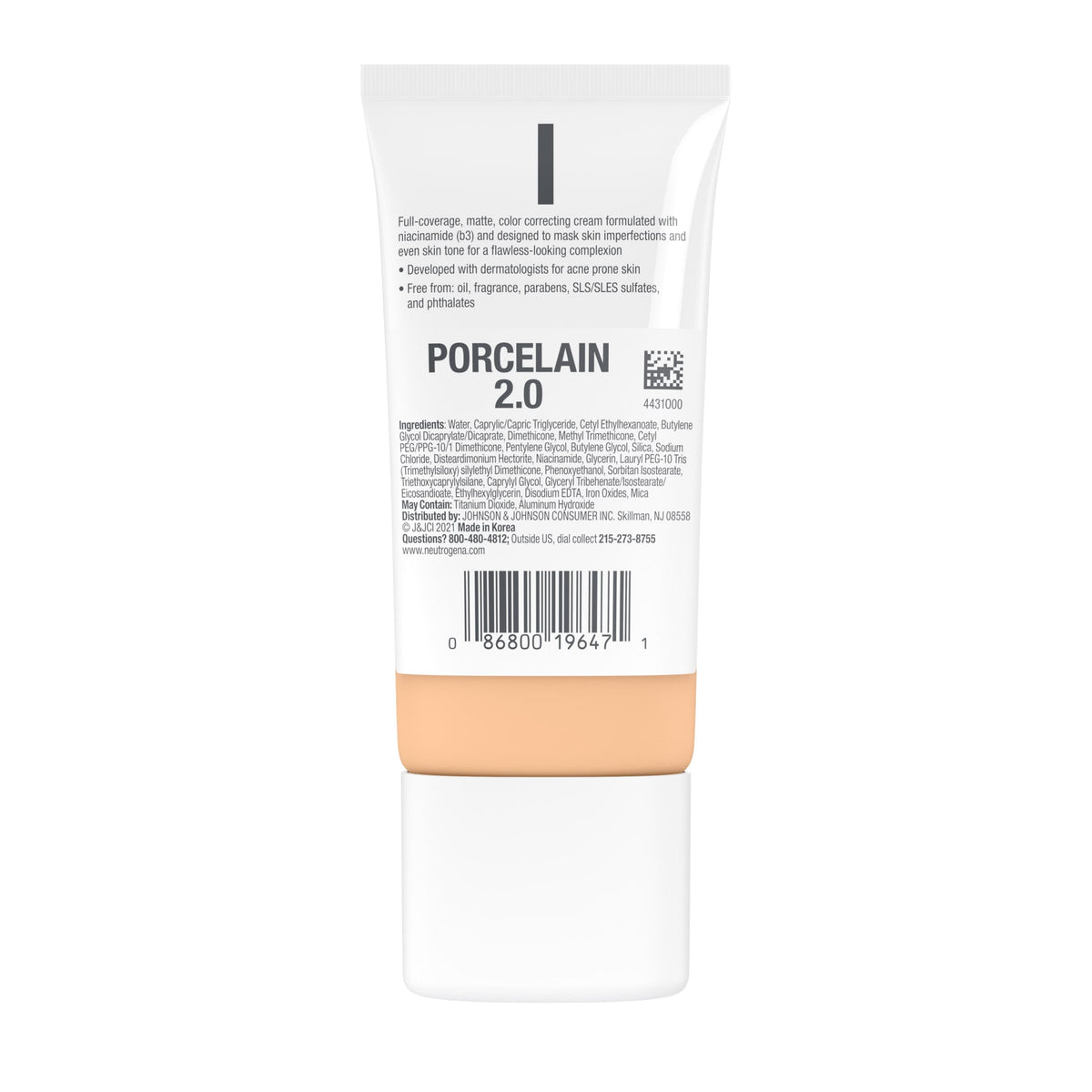 Neutrogena Clear Coverage Flawless Matte CC Cream, Porcelain 2.0, 1 oz