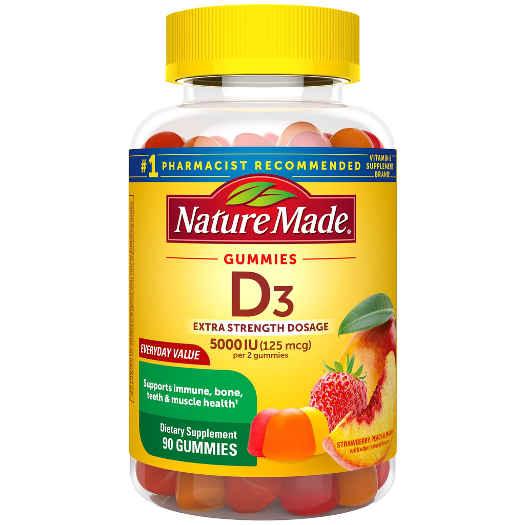 Nature Made Extra Strength Dosage Vitamin D3 Gummies 5000 IU (125 mcg) per Serving, 90 Count