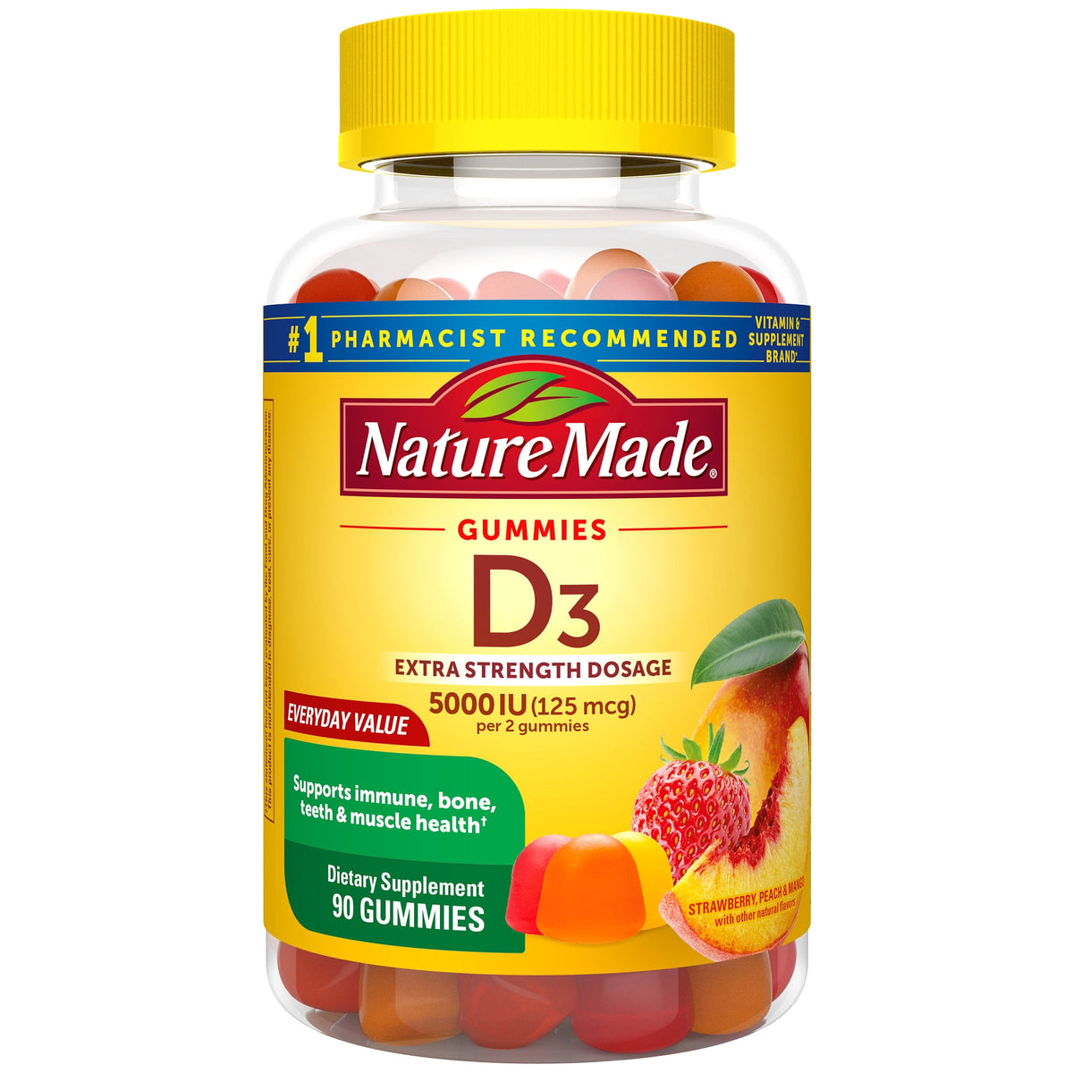 Nature Made Extra Strength Dosage Vitamin D3 Gummies 5000 IU (125 mcg) per Serving, 90 Count