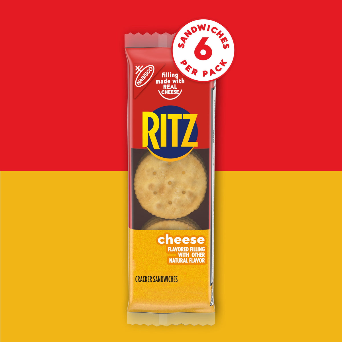 RITZ Cheese Sandwich Crackers, Lunch Snacks, 8 Snack Packs (6 Cracker Sandwiches Per Pack)