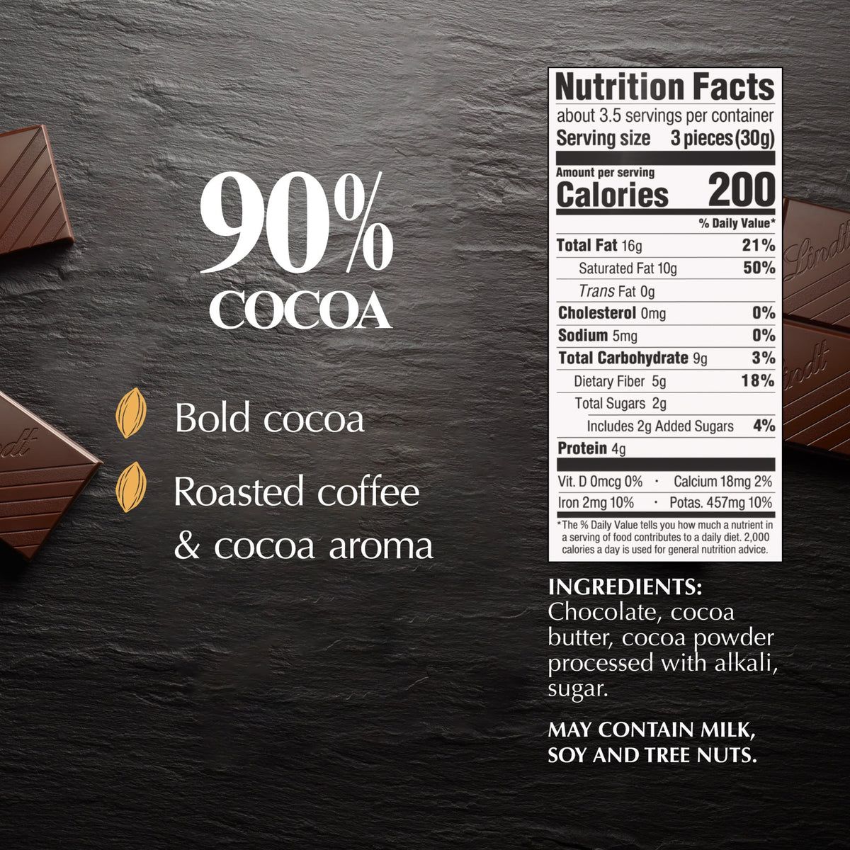 Lindt Excellence, Dark Chocolate, 90% Cocoa, Candy Bar, 3.5 oz, Bar