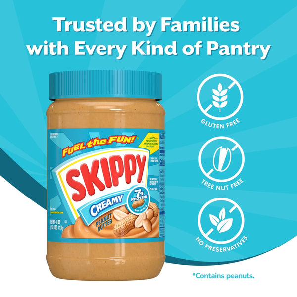 SKIPPY Creamy Peanut Butter, Roasted Peanuts, No Stir, Gluten Free, 40 oz