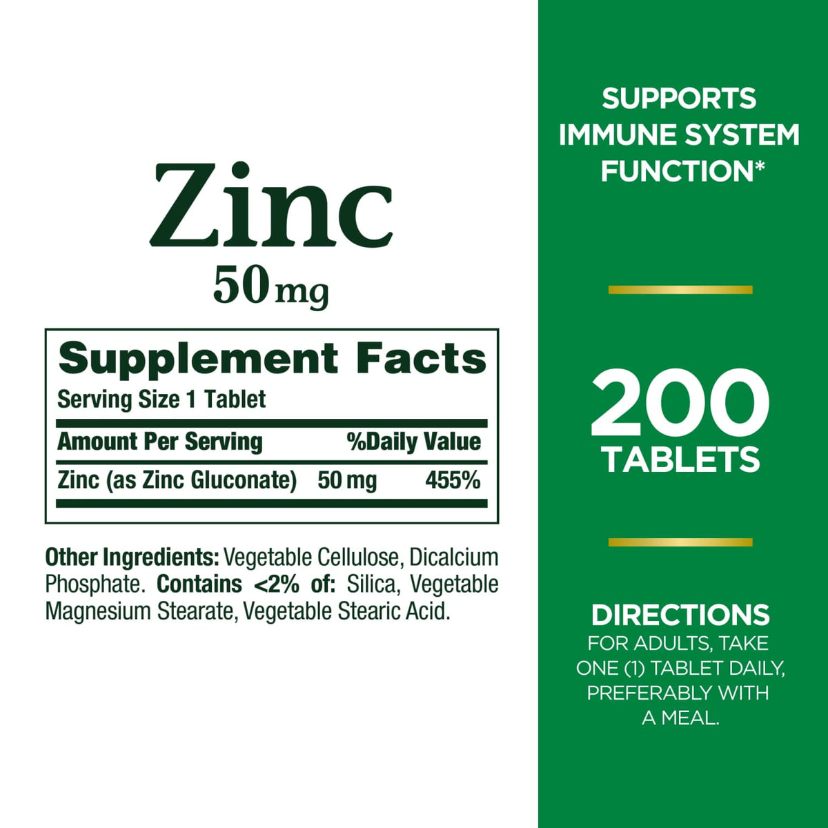 Nature's Bounty Zinc, Immune and Antioxidant Support, Dietary Supplement, 50mg, Caplets, 200 Ct