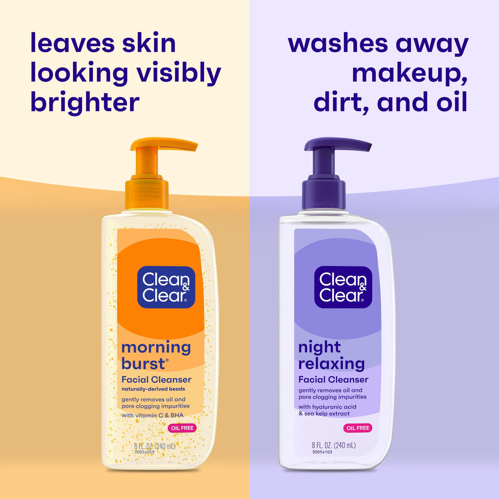 Clean & Clear Day and Night Acne Face Wash, Oil-Free, 8 fl oz (2 Pack)