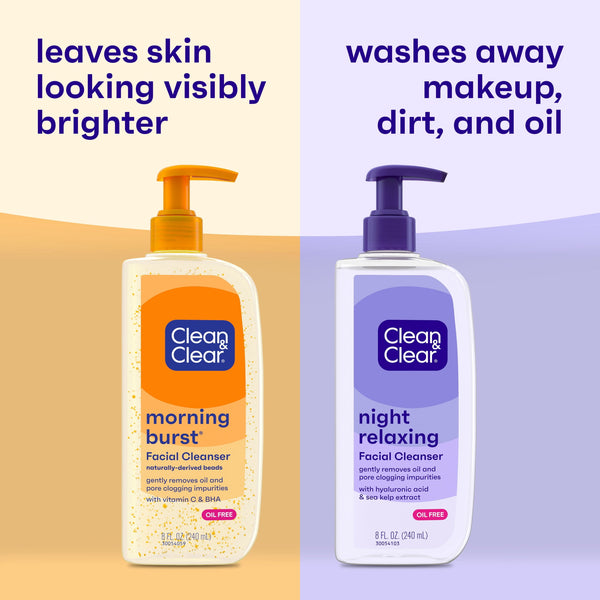 Clean & Clear Day and Night Acne Face Wash, Oil-Free, 8 fl oz (2 Pack)