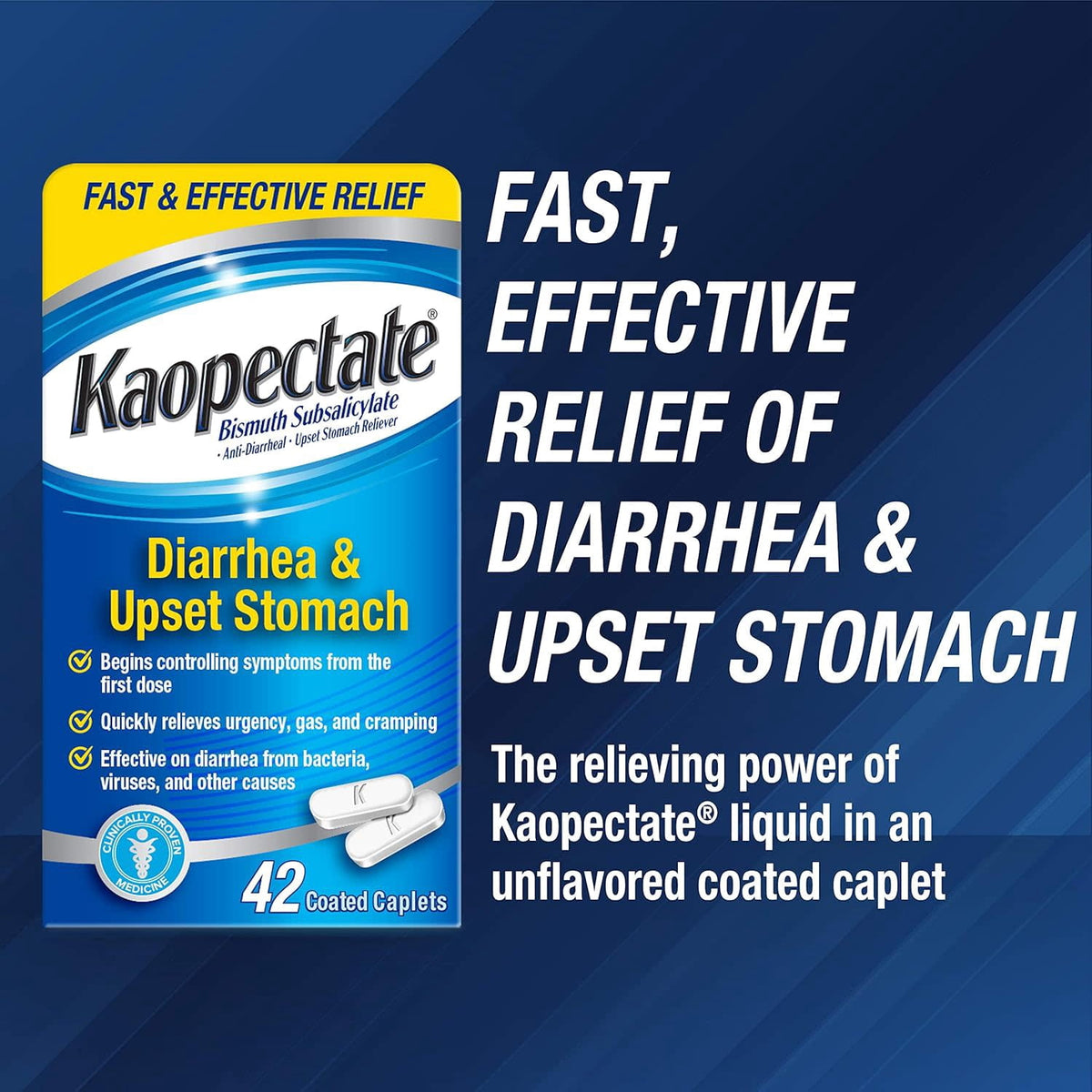 Kaopectate Multi-Symptom Anti-Diarrheal & Upset Stomach Reliever, 42 Caplet