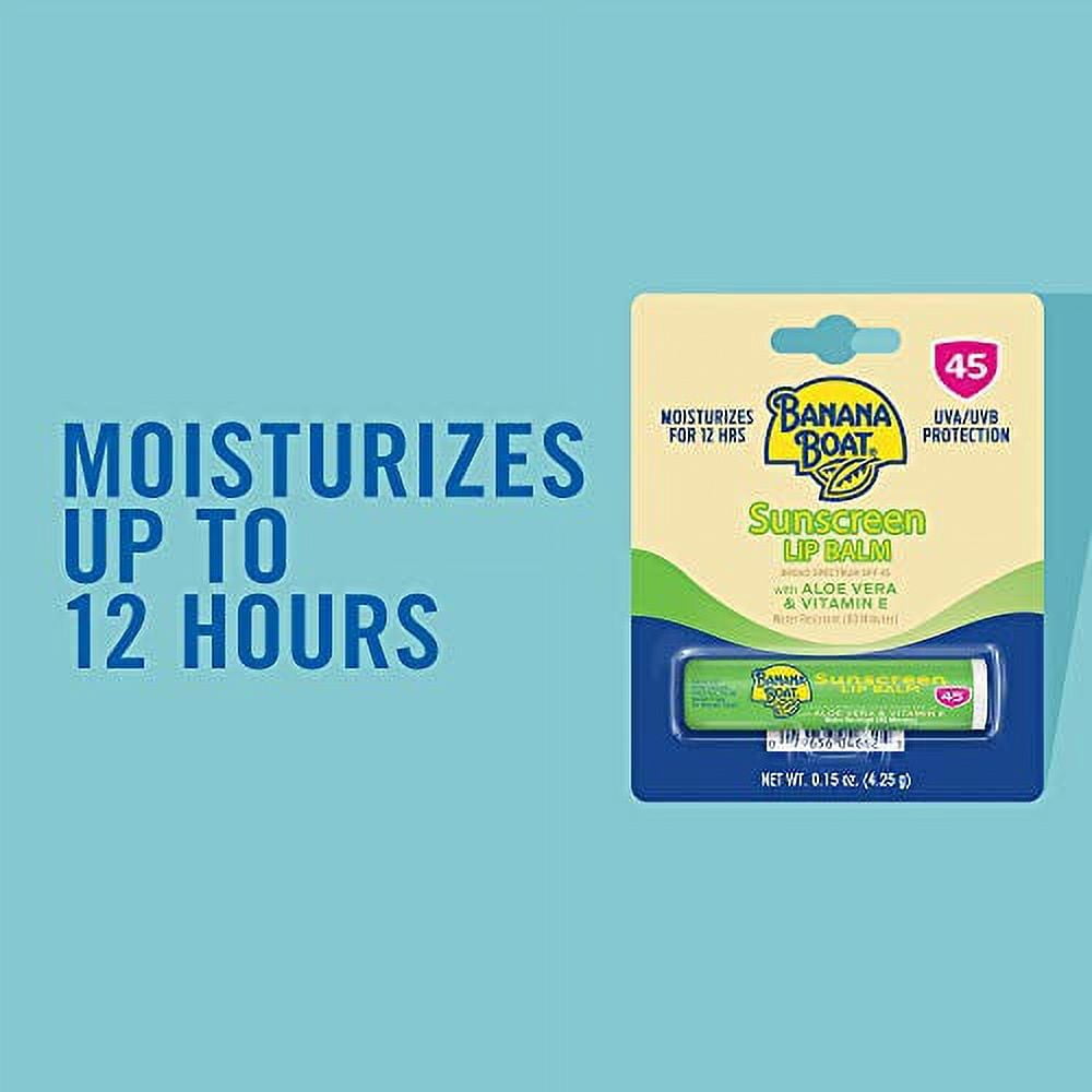 Banana Boat Lip Balm SPF 45, Travel Sunscreen Lip Balm, with Aloe Vera & Vitamin E, 1 Ct, 0.15 oz