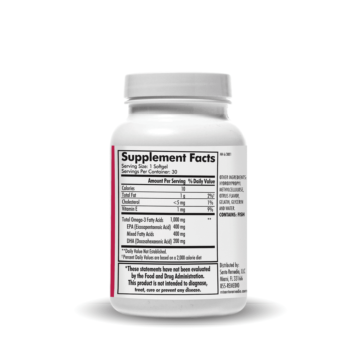 Santo Remedio Omega 3 Fish Oil Softgels 1000mg - Heart Health Supplement, 30 Count
