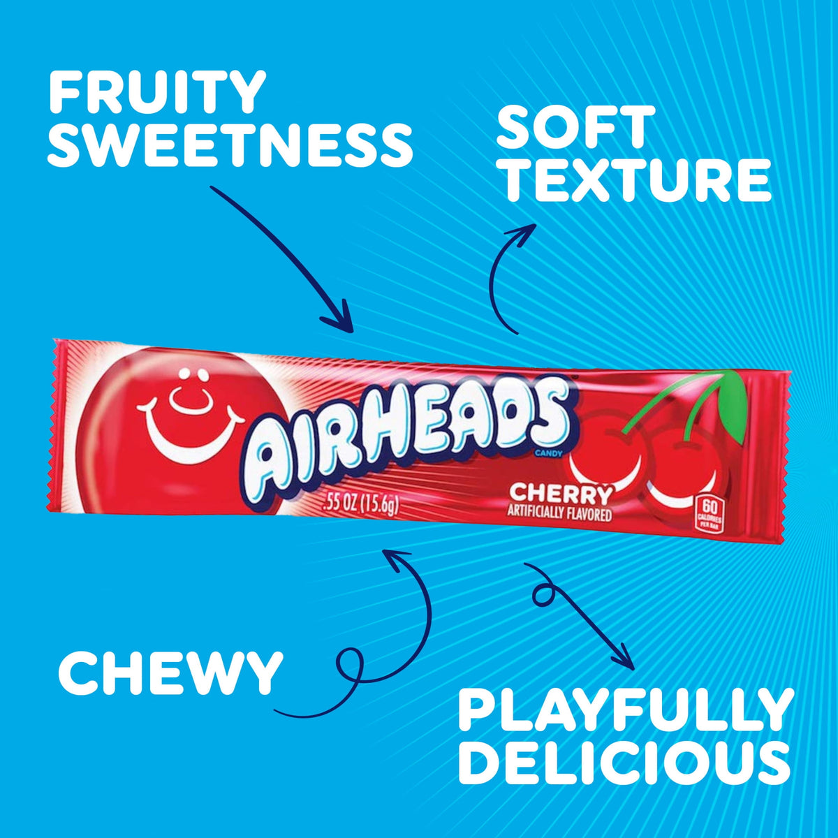 Airheads Peanut-Free Full-Size Chewy Candy Bars, Assorted Fruit Flavors, Bulk Candy Individually Wrapped, 60 Count Display Changemaker Box