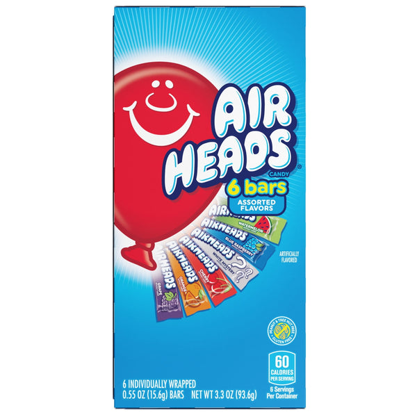 Airheads Peanut-Free Full-Size Chewy Candy Bars, Assorted Fruit Flavors, Bulk Candy Individually Wrapped, 6 Count Box