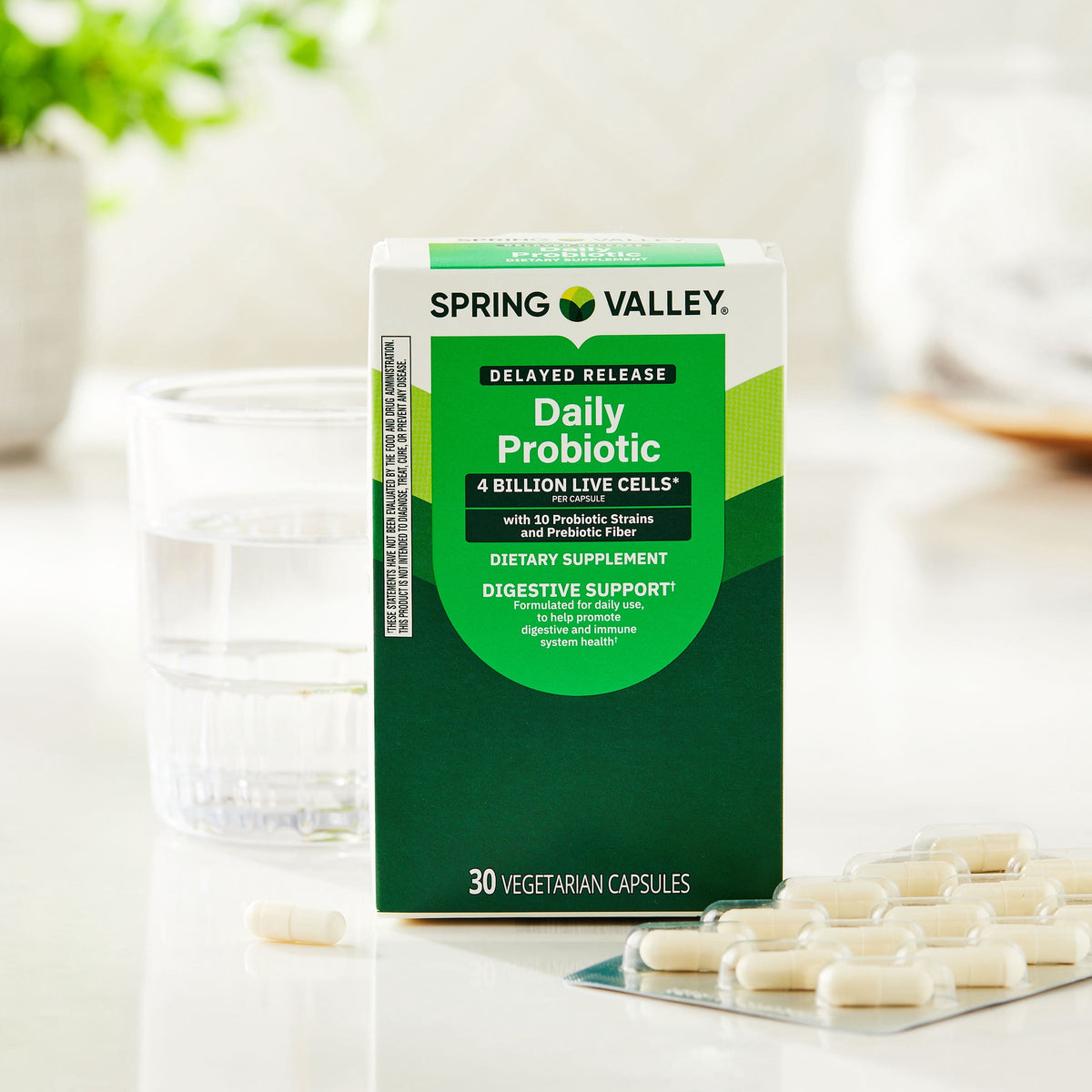 Spring Valley Daily Probiotic Delayed Release Capsules for Digestive Health, 4 Billion Live Cells, 30 Count